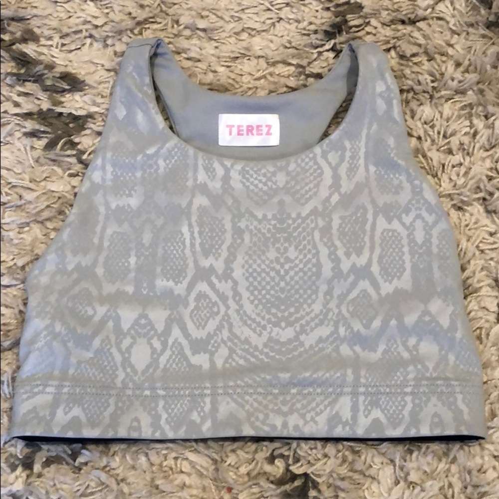 TEREZ DOVE GRAY SNAKESKIN FOIL SPORTSBRA - Picture 5 of 5